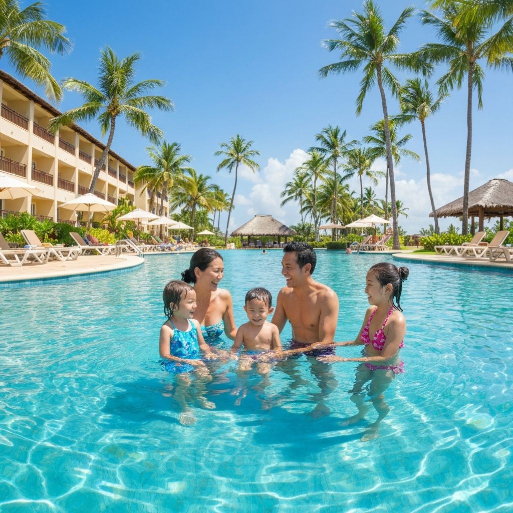 Famille à la piscine